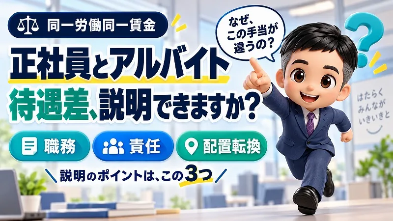 正社員とアルバイトの待遇差を聞かれたら、職務・責任・配置転換の3つで説明を！