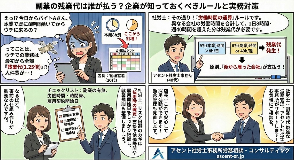 副業の残業代ルール解説イラスト