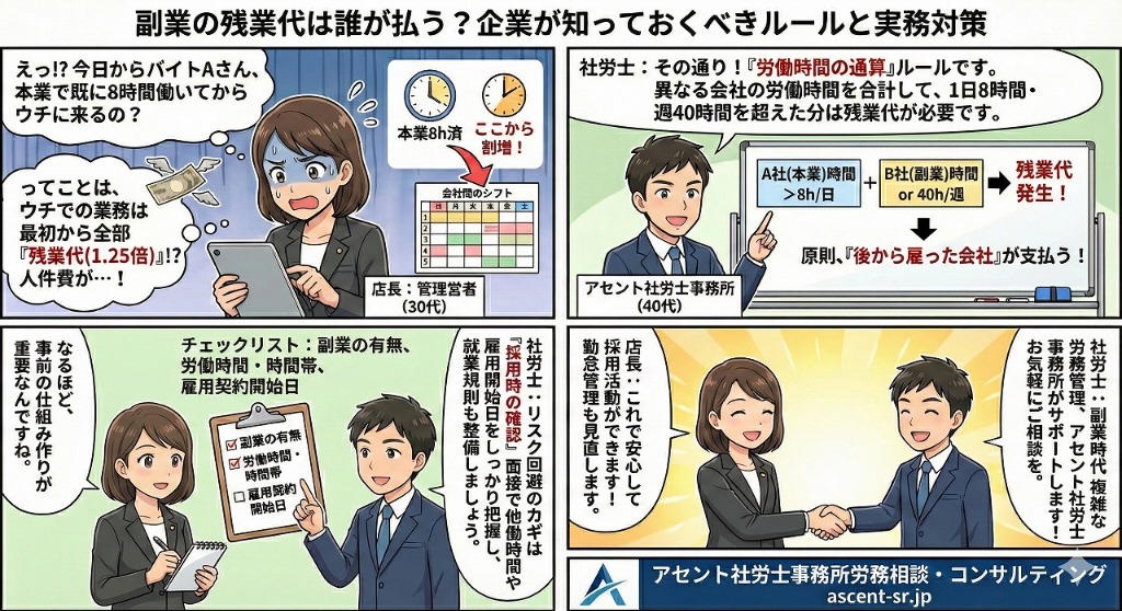 「副業・残業代」ルール解説イラスト