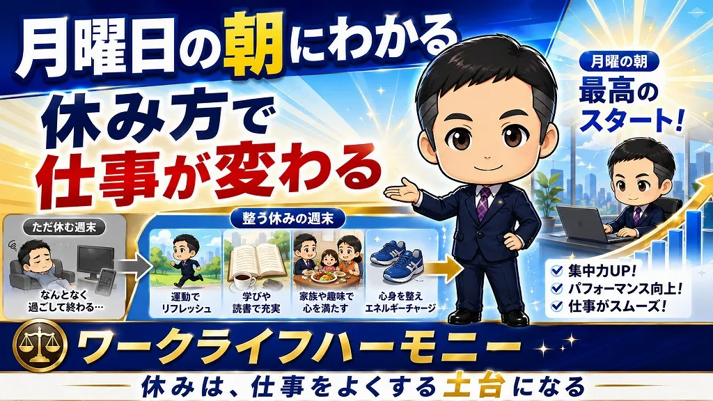 月曜日の朝にわかります。ワークライフハーモニーは「休み方」で仕事が変わる考え方です。