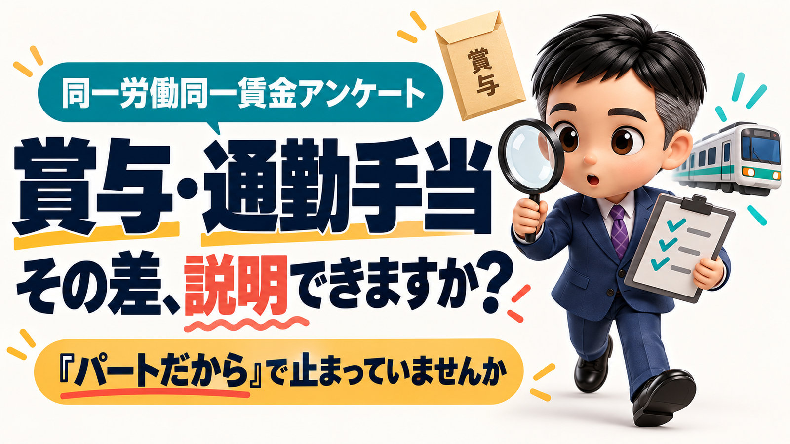 賞与・通勤手当の差を説明できますか。同一労働同一賃金アンケート
